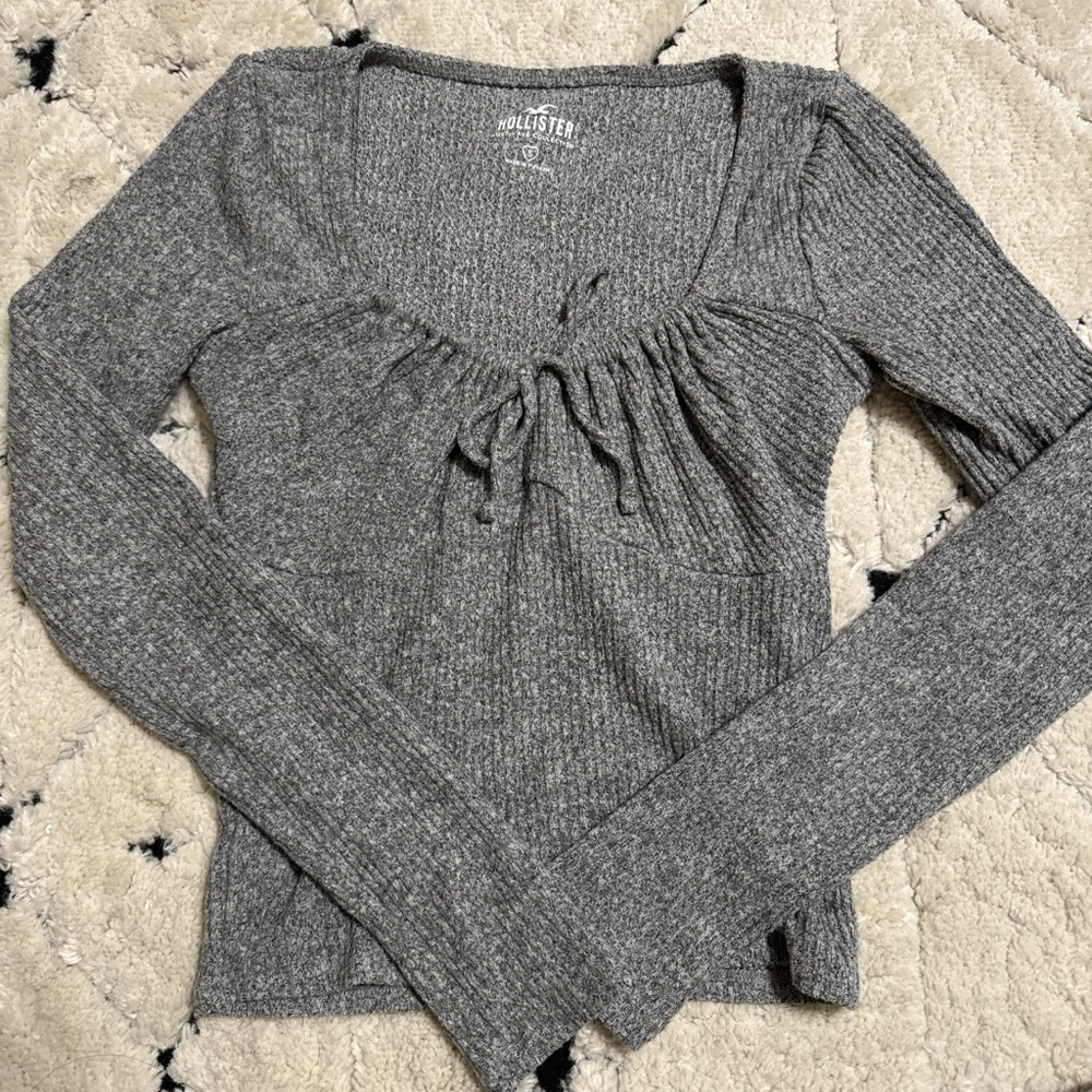 Hollister Gray Soft Long Sleeve Ribbed Top